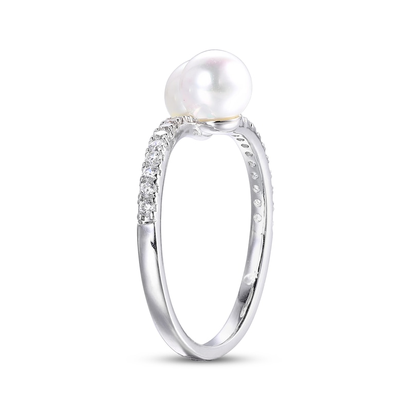 Cultured Pearl & White Lab-Created Sapphire Bypass Ring Sterling Silver