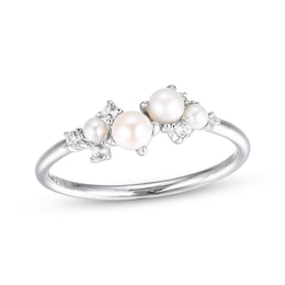 Cultured Pearl & White Lab-Created Sapphire Ring Sterling Silver