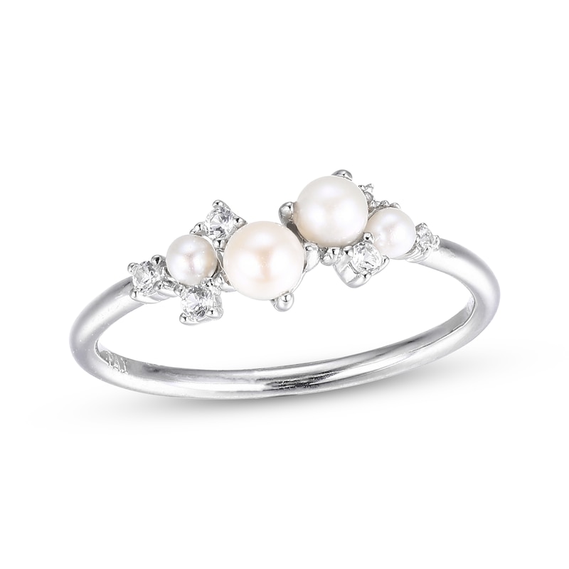 Main Image 1 of Cultured Pearl & White Lab-Created Sapphire Ring Sterling Silver