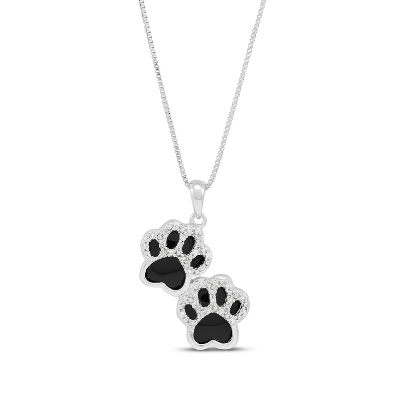 Main Image 1 of Black Onyx & Round-Cut Diamond Paw Prints Necklace 1/10 ct tw Sterling Silver 18”