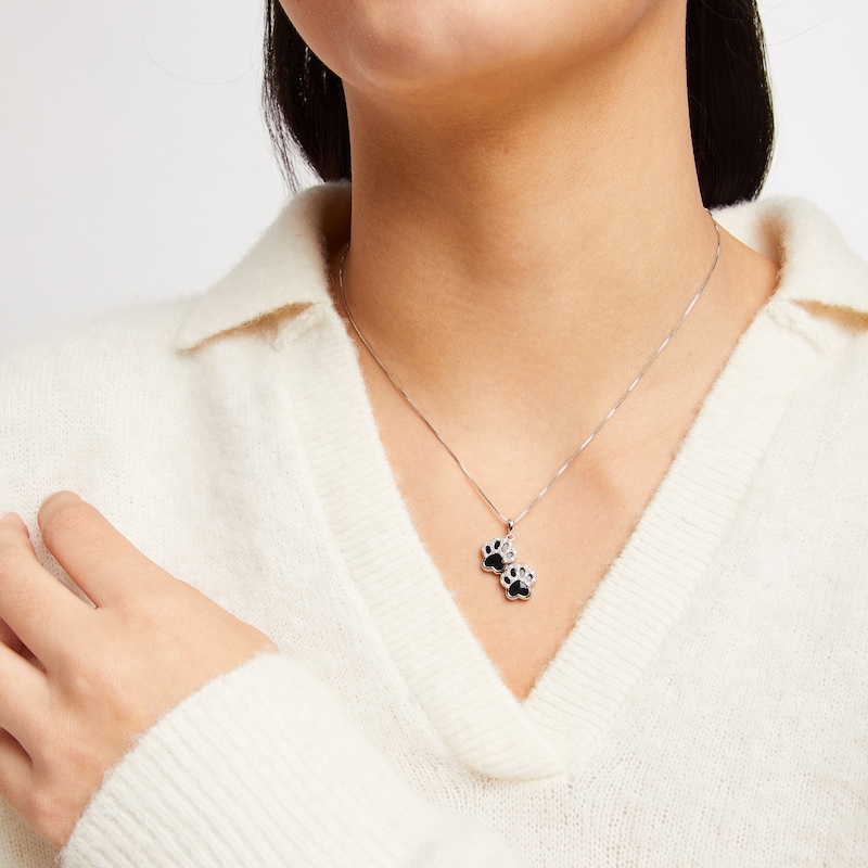 Main Image 3 of Black Onyx & Round-Cut Diamond Paw Prints Necklace 1/10 ct tw Sterling Silver 18”