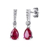 Thumbnail Image 1 of Pear-Shaped Lab-Created Ruby & Round-Cut White Lab-Created Sapphire Drop Earrings Sterling Silver