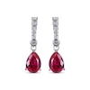 Thumbnail Image 2 of Pear-Shaped Lab-Created Ruby & Round-Cut White Lab-Created Sapphire Drop Earrings Sterling Silver