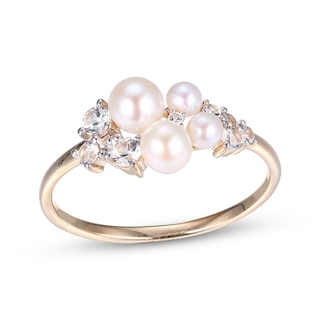 Cultured Pearl & White Lab-Created Sapphire Fashion Ring 10K Yellow Gold
