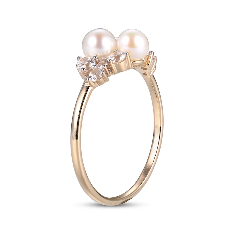 Main Image 2 of Cultured Pearl & White Lab-Created Sapphire Ring 10K Yellow Gold