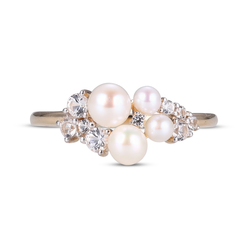 Main Image 3 of Cultured Pearl & White Lab-Created Sapphire Ring 10K Yellow Gold