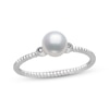 Thumbnail Image 0 of Cultured Pearl & Round-Cut White Lab-Created Sapphire Ring Sterling Silver - Size 7