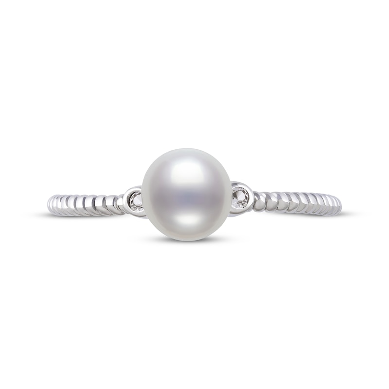 Cultured Pearl & Round-Cut White Lab-Created Sapphire Ring Sterling Silver - Size 7