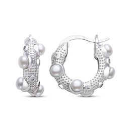 Cultured Pearl & Round-Cut White Lab-Created Sapphire Hoop Earrings Sterling Silver