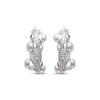 Thumbnail Image 2 of Cultured Pearl & Round-Cut White Lab-Created Sapphire Hoop Earrings Sterling Silver