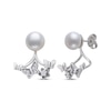 Thumbnail Image 1 of Cultured Pearl & Round-Cut White Lab-Created Sapphire Front-Back Butterfly Earrings Sterling Silver