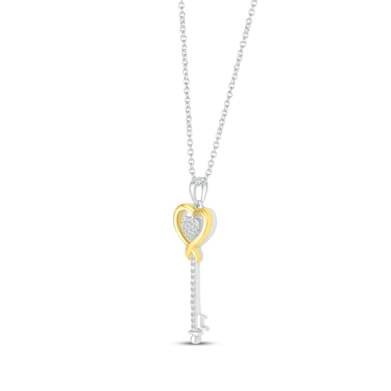 Main Image 2 of Round-Cut Diamond Heart-Topped Key Necklace 1/10 ct tw Sterling Silver & 10K Yellow Gold 18”