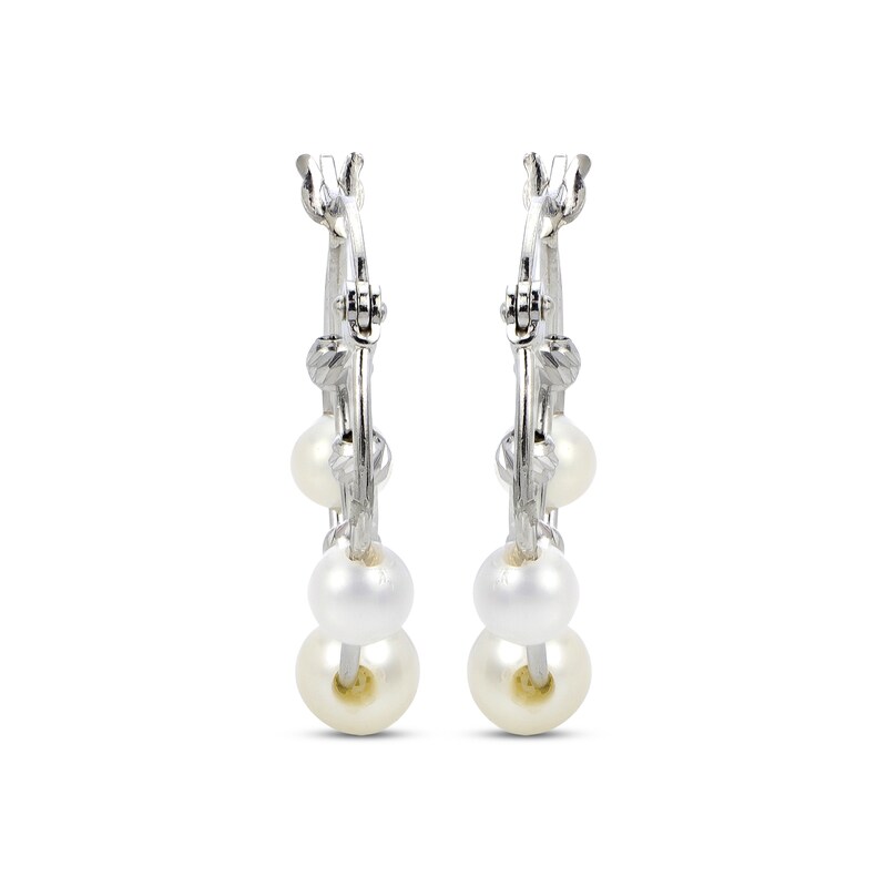 Main Image 2 of Cultured Pearl & Diamond-Cut Bead Double Hoop Earrings Sterling Silver