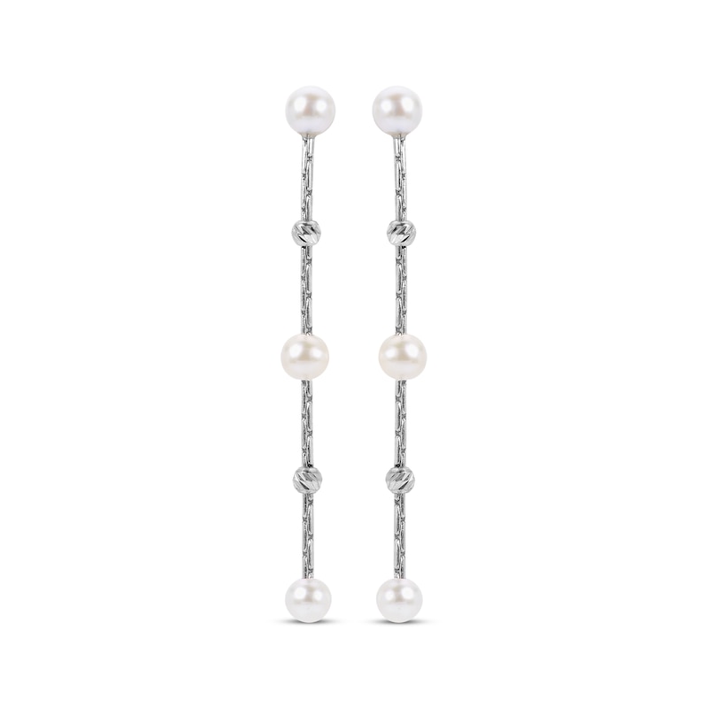 Main Image 2 of Cultured Pearl & Diamond-Cut Bead Drop Earrings Sterling Silver