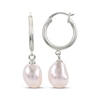 Thumbnail Image 1 of Baroque Cultured Pearl Dangle Hoop Earrings Sterling Silver