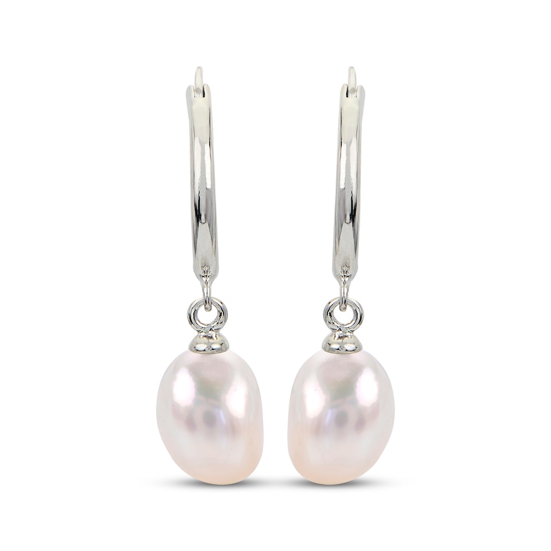 Baroque Cultured Pearl Dangle Hoop Earrings Sterling Silver
