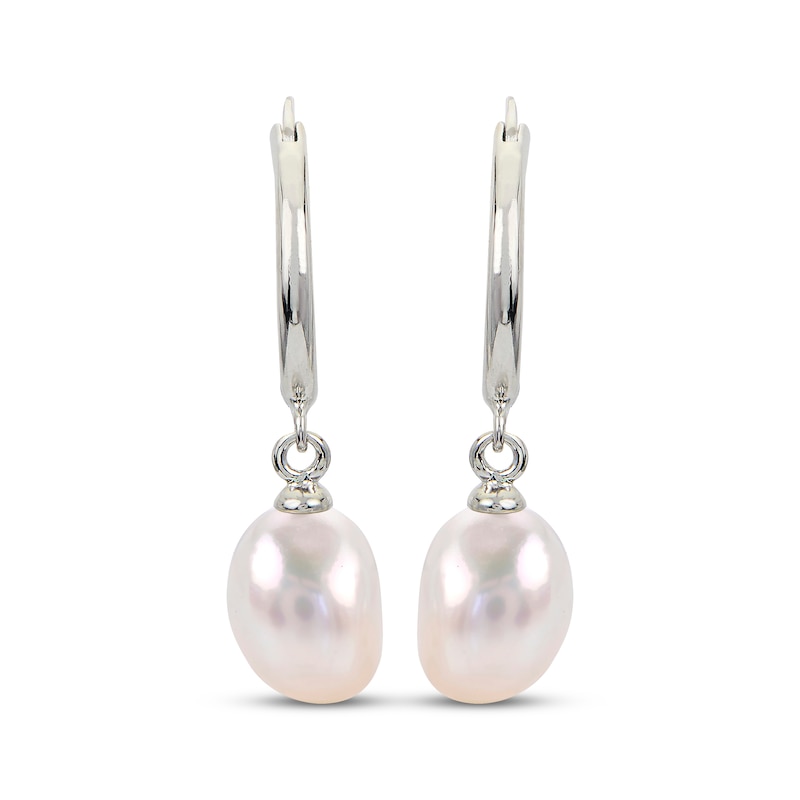 Main Image 2 of Baroque Cultured Pearl Dangle Hoop Earrings Sterling Silver