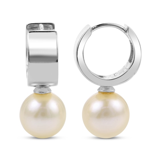 Cultured Pearl Huggie Hoop Earrings Sterling Silver