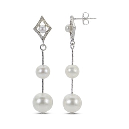 Cultured Pearl & Diamond-Cut Drop Earrings Sterling Silver