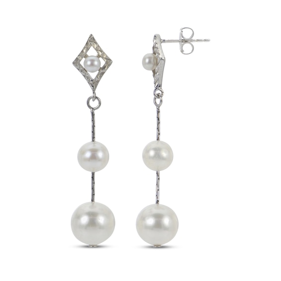 Cultured Pearl & Diamond-Cut Drop Earrings Sterling Silver
