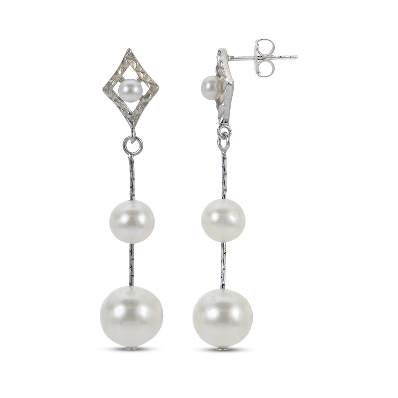 Main Image 1 of Cultured Pearl & Diamond-Cut Drop Earrings Sterling Silver