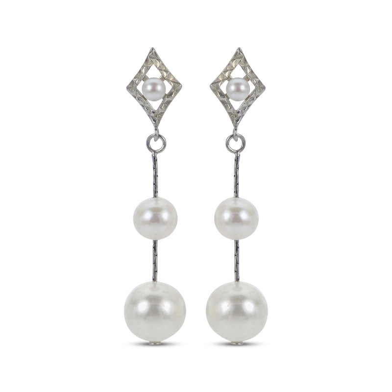 Main Image 2 of Cultured Pearl & Diamond-Cut Drop Earrings Sterling Silver