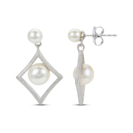 Cultured Pearl Diamond-Shaped Dangle Earrings Sterling Silver
