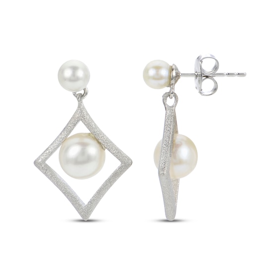 Cultured Pearl Diamond-Shaped Dangle Earrings Sterling Silver