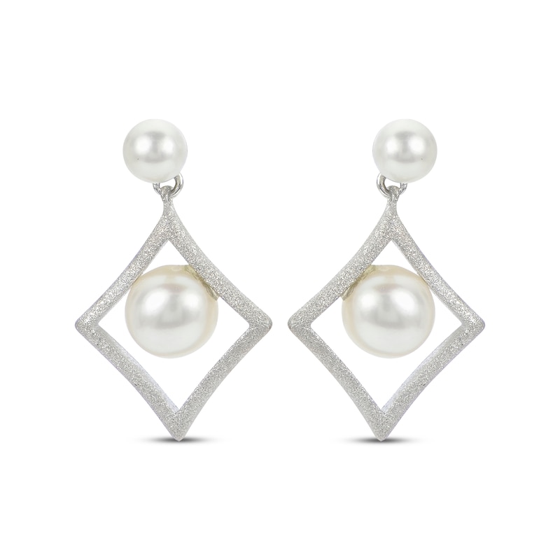 Main Image 2 of Cultured Pearl Diamond-Shaped Dangle Earrings Sterling Silver