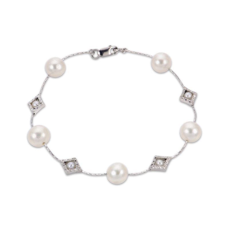 Cultured Pearl Diamond-Cut Station Bracelet Sterling Silver 7.5"