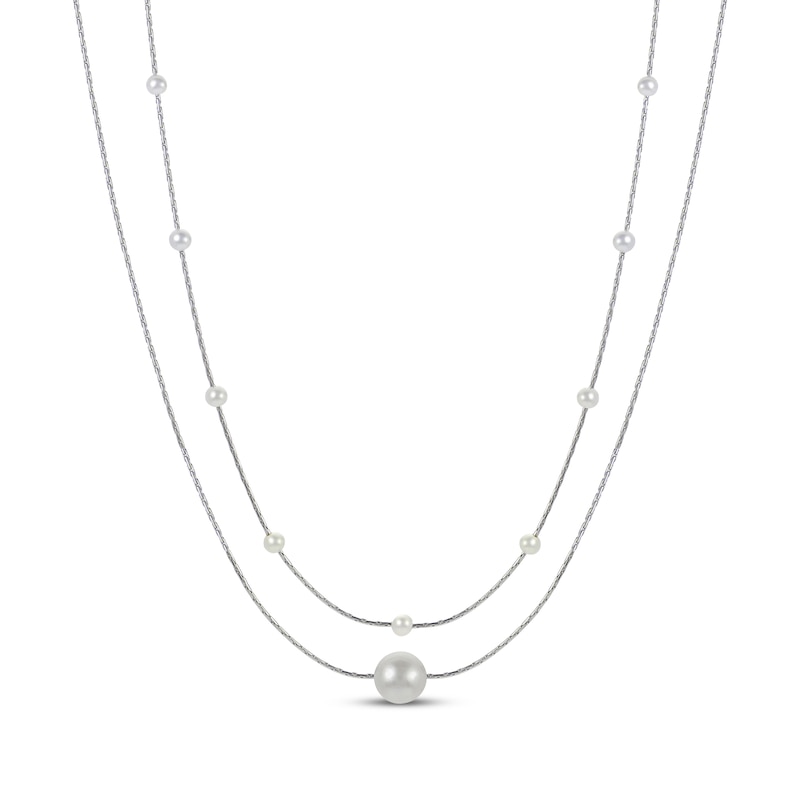 Main Image 1 of Cultured Pearl Layered Station Necklace Sterling Silver 18&quot;