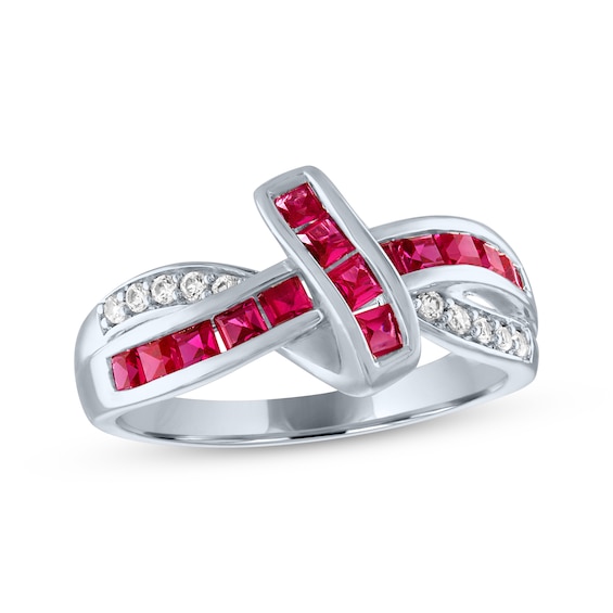 Square-Cut Lab-Created Ruby & White Lab-Created Sapphire Twist Ring Sterling Silver