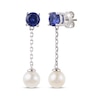 Thumbnail Image 1 of Cultured Pearl & Blue Lab-Created Sapphire Chain Drop Earrings Sterling Silver