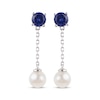 Thumbnail Image 2 of Cultured Pearl & Blue Lab-Created Sapphire Chain Drop Earrings Sterling Silver