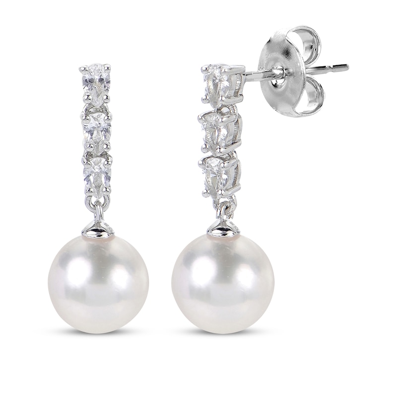 Main Image 1 of Pear-Shaped White Lab-Created Sapphire & Cultured Pearl Drop Earrings Sterling Silver