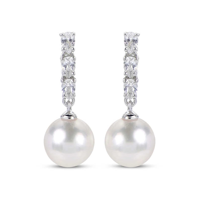 Pear-Shaped White Lab-Created Sapphire & Cultured Pearl Drop Earrings ...