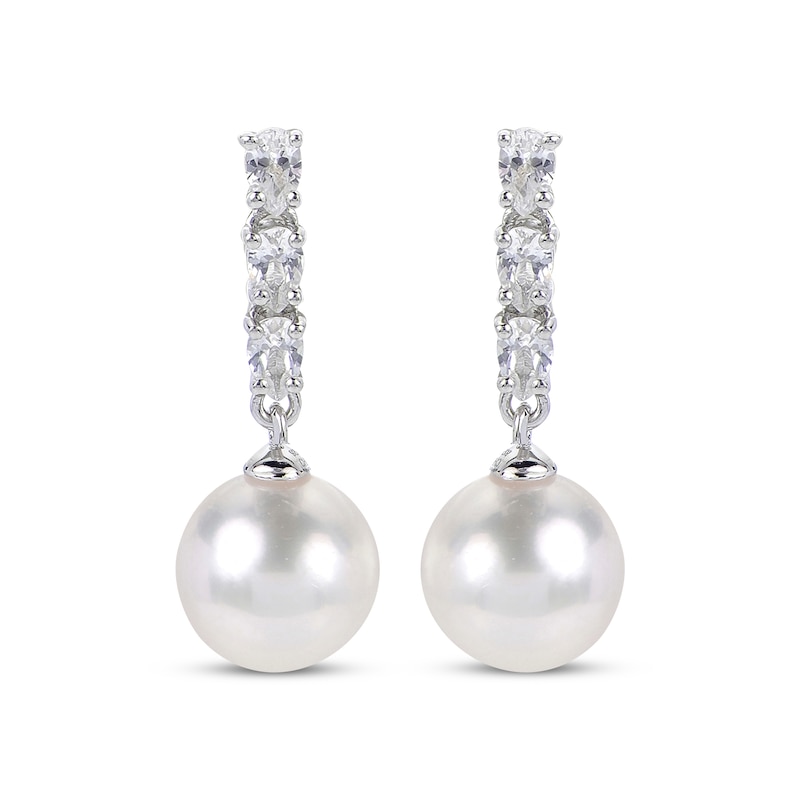 Main Image 2 of Pear-Shaped White Lab-Created Sapphire & Cultured Pearl Drop Earrings Sterling Silver