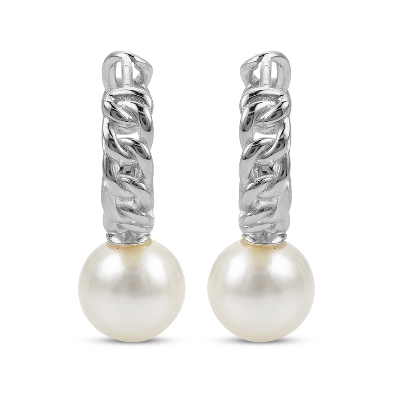 Main Image 2 of Cultured Pearl Chain Link Hoop Drop Earrings Sterling Silver