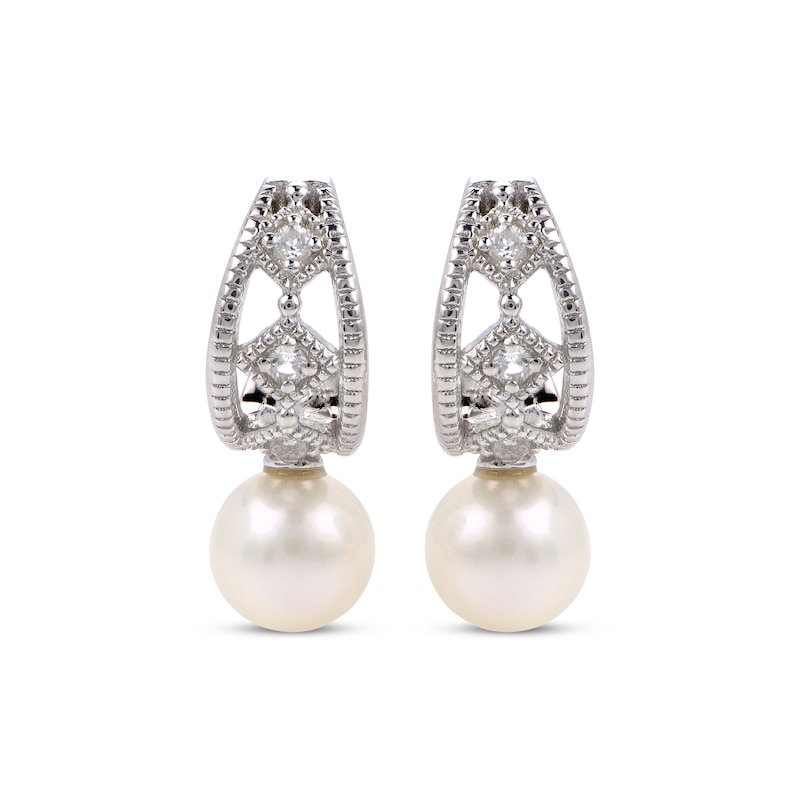 Main Image 2 of Cultured Pearl & White Lab-Created Sapphire Vintage-Inspired Drop Earrings Sterling Silver