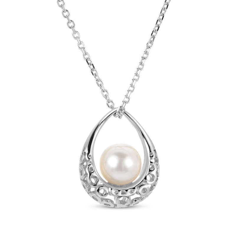 Main Image 1 of Cultured Pearl Teardrop Necklace Sterling Silver 18&quot;