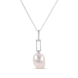 Baroque Cultured Pearl Paperclip Drop Necklace Sterling Silver 18"