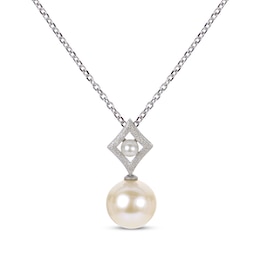 Cultured Pearl Drop Shimmer Necklace Sterling Silver 18"