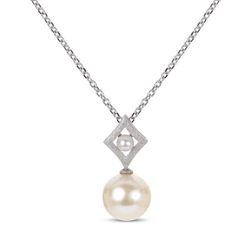 Main Image 1 of Cultured Pearl Drop Shimmer Necklace Sterling Silver 18&quot;