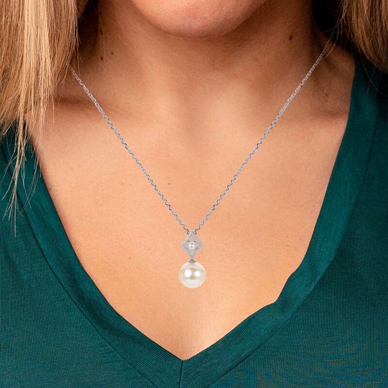 Main Image 3 of Cultured Pearl Drop Shimmer Necklace Sterling Silver 18&quot;