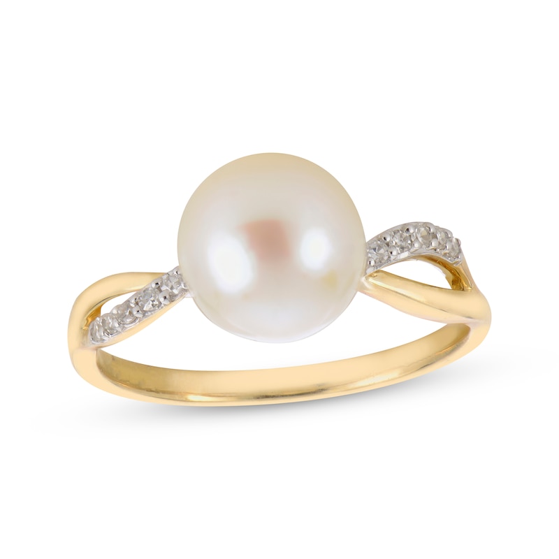 Cultured Pearl & Diamond Split Shank Ring 1/20 ct tw 10K Yellow Gold | Kay