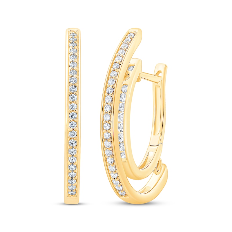Unstoppable Love Diamond Channel Double Hoop Earrings 1/2 ct tw 10K Yellow Gold