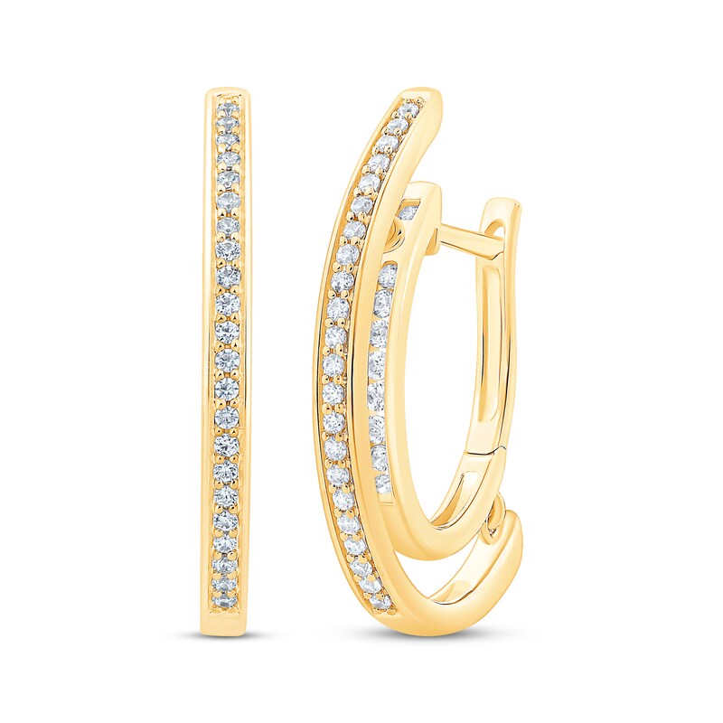 Main Image 1 of Unstoppable Love Diamond Channel Double Hoop Earrings 1/2 ct tw 10K Yellow Gold