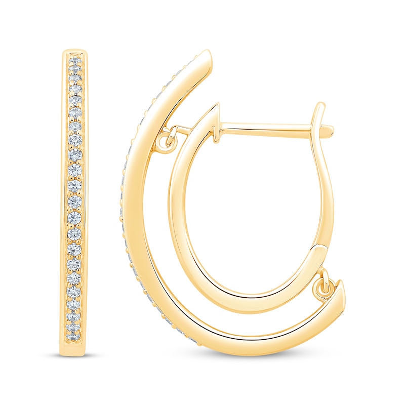 Unstoppable Love Diamond Channel Double Hoop Earrings 1/2 ct tw 10K Yellow Gold