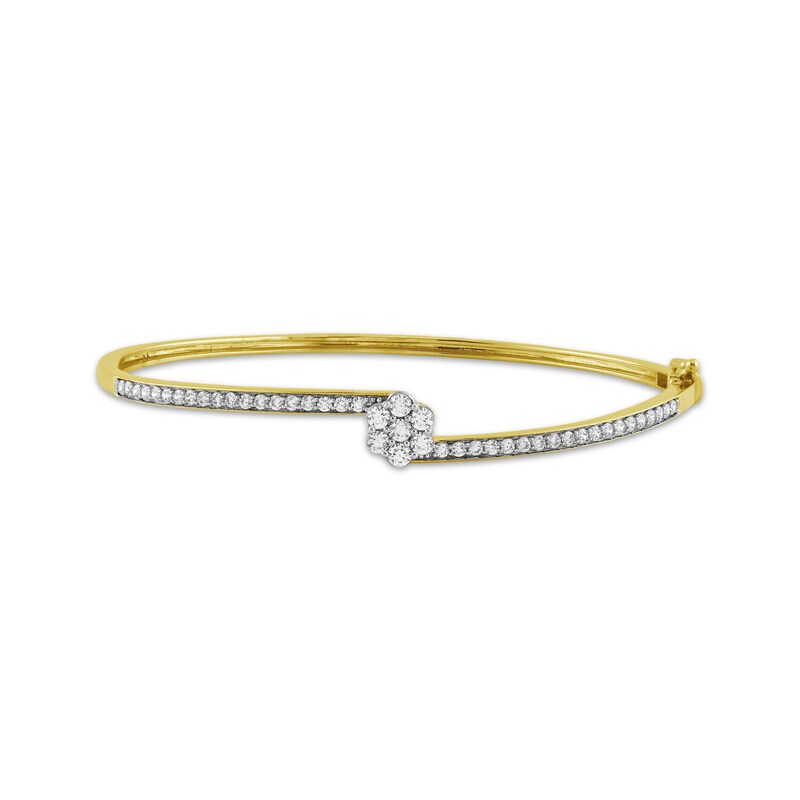 Main Image 1 of Diamond Flower Bypass Bangle Bracelet 1 ct tw 10K Yellow Gold