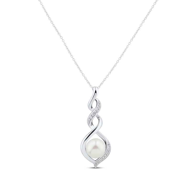 Main Image 1 of Cultured Pearl & White Lab-Created Sapphire Twist Necklace Sterling Silver 18&quot;